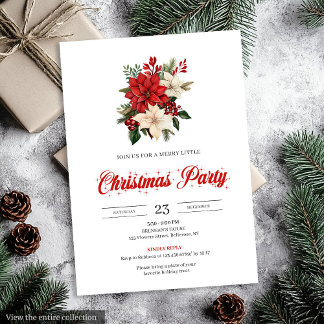 Vintage Red Poinsettia Botanical Merry Christmas Invitation