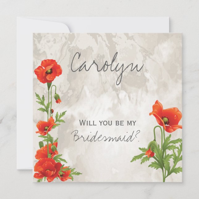 VINTAGE RED POPPIES BRIDESMAID INVITE (Front)