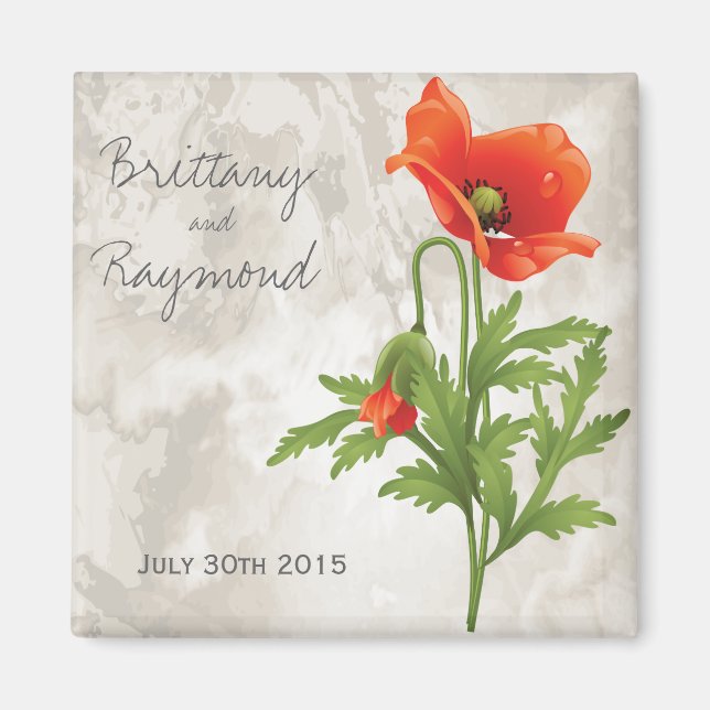 VINTAGE RED POPPIES  Favour Magnet (Front)