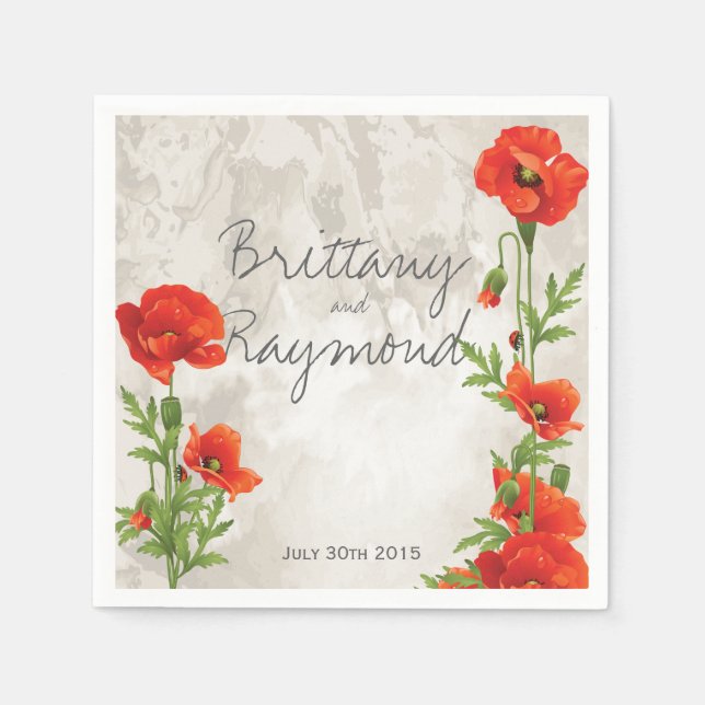 VINTAGE RED POPPIES PAPER NAPKINS (Front)