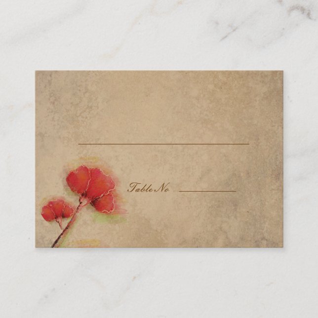Vintage Red Poppies Parchment Look Place Card (Front)