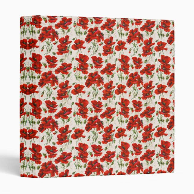 Vintage Red Poppy Design Art Nouveau Binder (Front/Spine)