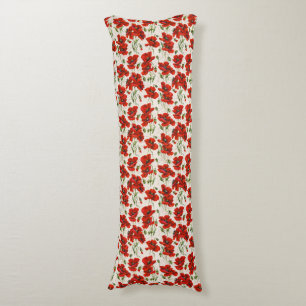 Vintage Red Poppy Design Art Nouveau Body Pillow