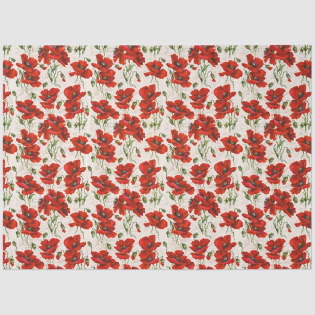 Vintage Red Poppy Design Art Nouveau Tissue Paper (Front)