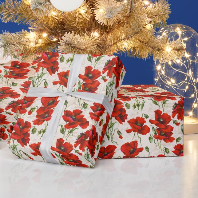 Vintage Red Poppy Design Art Nouveau Wrapping Paper (Holidays)