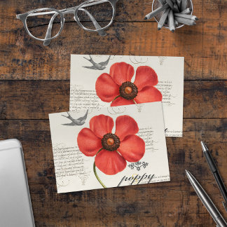 Vintage Red Poppy Drawing + Victorian Typography Thank You Card