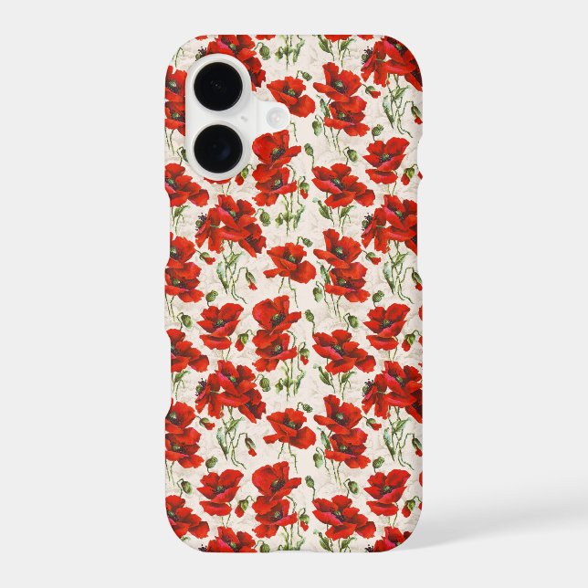 Vintage Red Poppy Floral Pattern Botanical Art (Back)