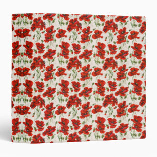 Vintage Red Poppy Floral Pattern Botanical Art Binder