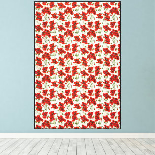 Vintage Red Poppy Floral Pattern Botanical Art Canvas Print