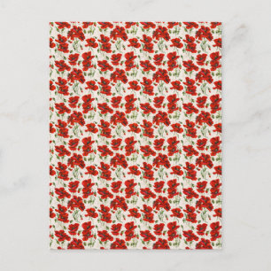 Vintage Red Poppy Floral Pattern Botanical Art Postcard