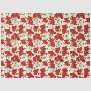 Vintage Red Poppy Floral Pattern Botanical Art Tissue Paper