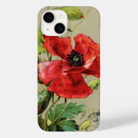 VINTAGE RED POPPY FLOWER IN GREY