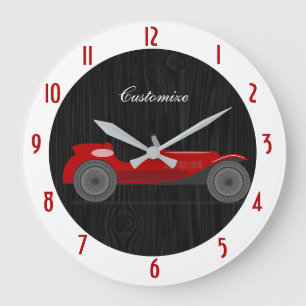 Vintage Red Race Car Black Red Customize Large Clo Clock