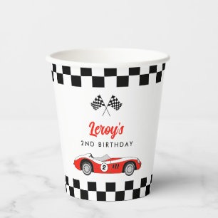 Vintage Red Race Car Boy 2nd Birthday Party Paper Cups