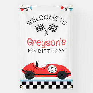 Vintage Red Race Car Fast Birthday Welcome Banner