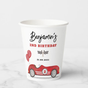 Vintage Red Race Car Two Fast Boy Birthday Party Paper Cups