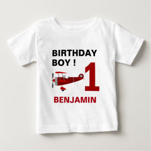 Vintage Red Retro Airplane 1st Birthday Party Baby T-Shirt
