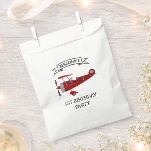 Vintage Red Retro Airplane Birthday Party Favour Bag