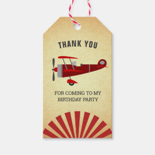 Vintage Red Retro Airplane Birthday Party Favour Gift Tags