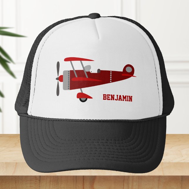 Vintage Red Retro Airplane Kids Trucker Hat (Creator Uploaded)
