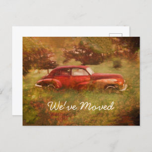 Vintage Red Retro Car Antique Rustic New Home Postcard