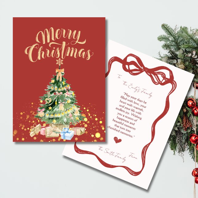 Vintage Red Retro Christmas Tree Card (Creator Uploaded)