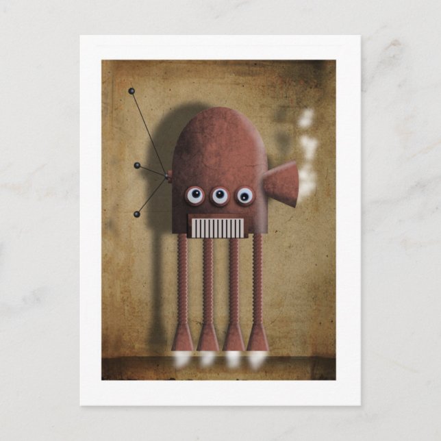 Vintage red robot postcard (Front)