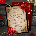 Vintage Red Rose Black Gold Elegant Quinceanera Invitation<br><div class="desc">Elegant vintage quinceanera invitations that you can easily have personalized for a 15th birthday, a sweet 16 celebration, or even a wedding. Simply change the script calligraphy type to match your celebration, and add in your own details. The botanical rustic design depicts romantic red roses in a watercolor ink, accented...</div>