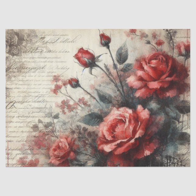 Vintage Red Rose & Botanical Collage Decoupage  Tissue Paper (Front)