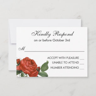 Vintage Red Rose Botanical Wedding RSVP