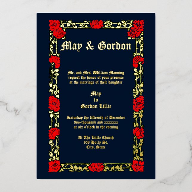 Vintage Red Rose Floral Border Wedding (Front)