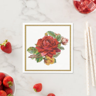 Vintage Red Rose Floral paper napkins