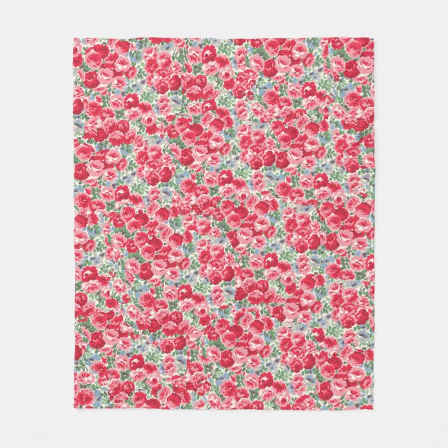 Vintage Red Rose Floral Pattern Fleece Blanket (Front)