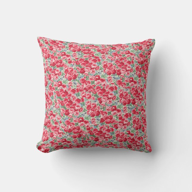Vintage Red Rose Floral Pattern Throw Pillow (Front)