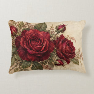 Vintage Red Rose Floral Pillow