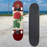 Vintage Red Rose Flower Illustration Monogrammed Skateboard<br><div class="desc">This stylish skateboard features a vintage illustration of a beautiful red rose bloom. The background is a burgundy colour. Personalize with your initial as a monogram,  displayed in an ornate retro font.

Image from the Biodiversity Heritage Library www.biodiversitylibrary.org</div>