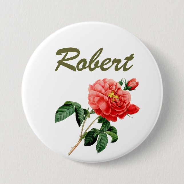 vintage red rose flowers name pin (Front)