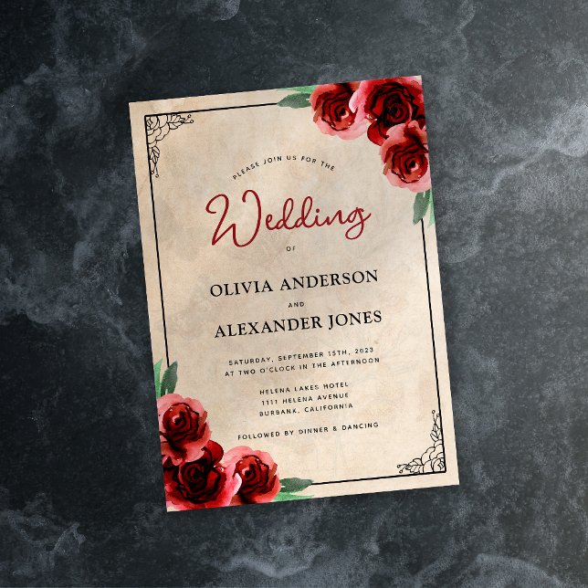 Vintage Red Rose Gold Elegant Wedding Invitation (Creator Uploaded)