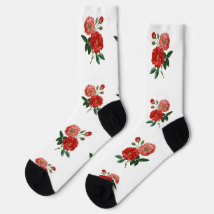 Vintage Red Rose Illustration Thunder_Cove Socks