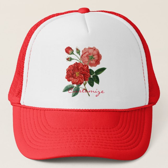 Vintage Red Rose Illustration Thunder_Cove Trucker Hat (Front)