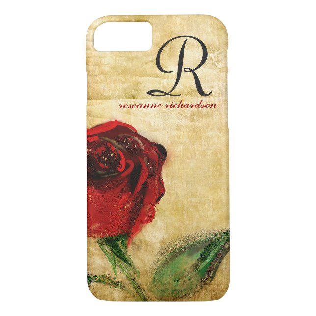 Vintage Red Rose Monogram iPhone 8/7 case (Back)