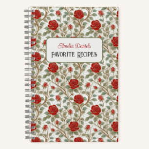 Vintage Red Rose Personalized Recipe Notebook