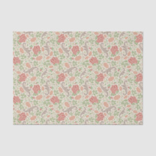 Vintage Red Rose Pink Carnations Mums Floral Tissue Paper