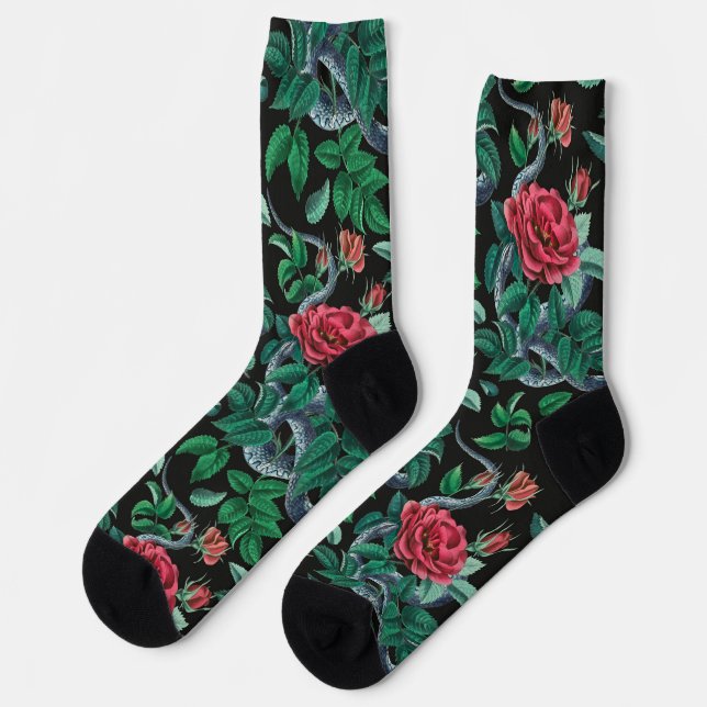 Vintage Red Rose & Snake Pattern Socks (Left)