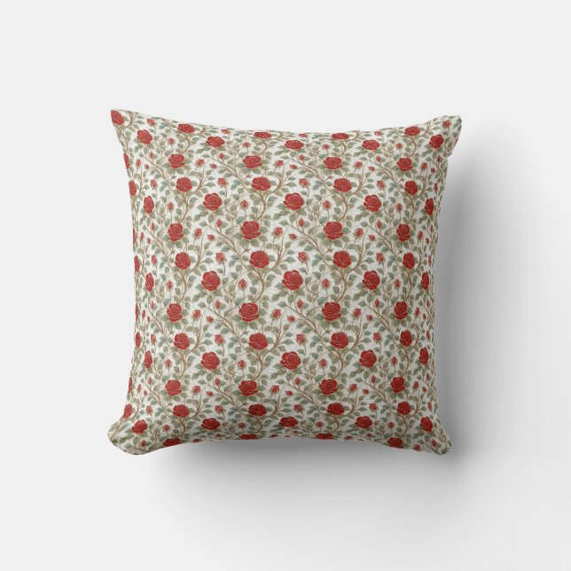 Vintage Red Rose Throw Pillow (Front)