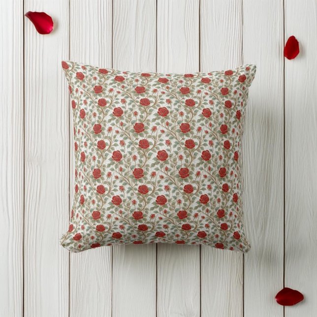 Vintage Red Rose Throw Pillow (Creator Uploaded)
