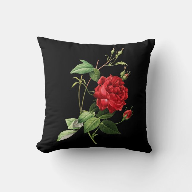 Vintage Red Rose Throw Pillow (Front)