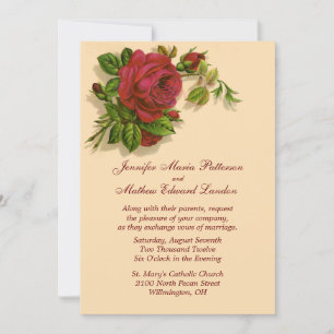 Vintage Red Rose Wedding Invitation