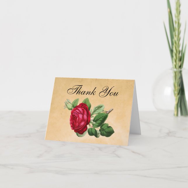 Vintage Red Rose Wedding Thank You (Front)
