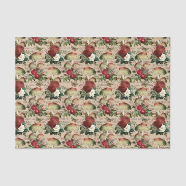 Vintage Red Roses and Mushrooms  Tissue Paper (Front)